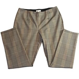 Calvin Klein Womens Glen Plaid Pull On Dress Pants Tan Black Size 14 Slim Leg